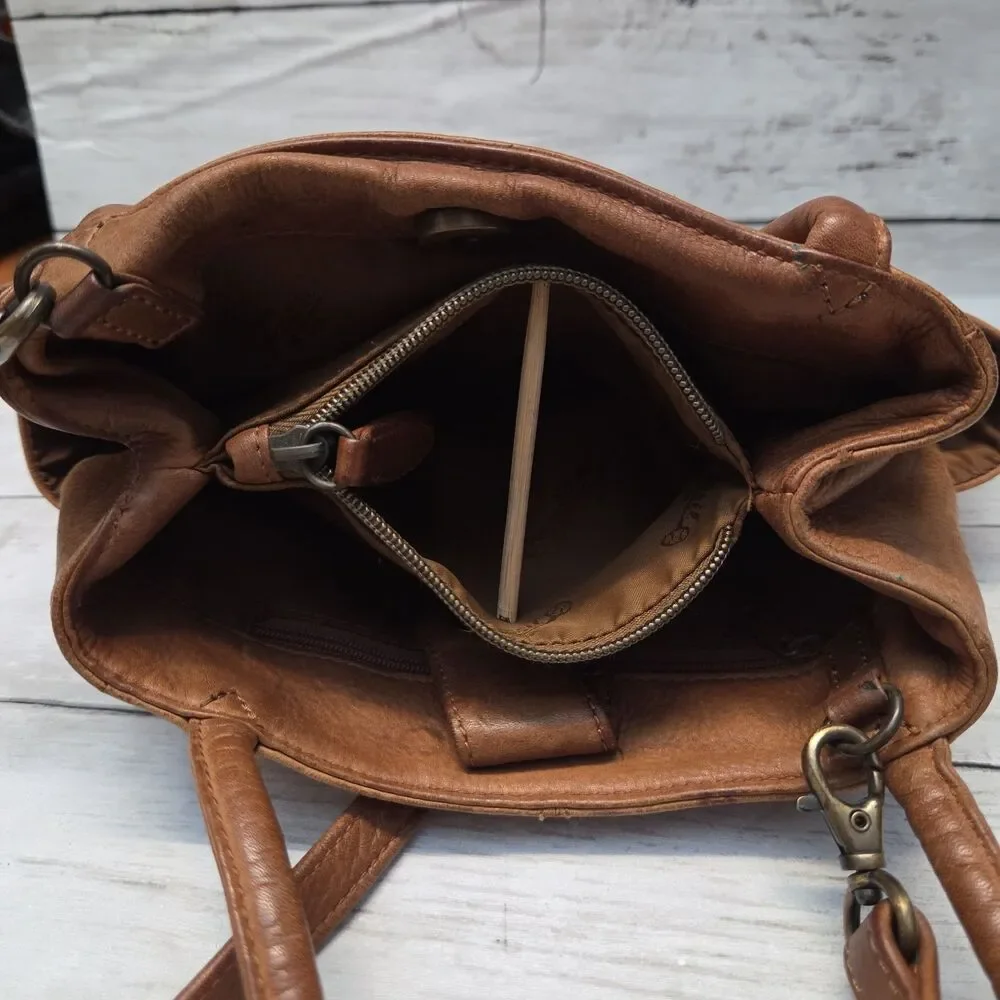 Vintage Fossil Tan Pebbled Leather Crossbody Shoulder Bag Key Fob 75082 Boho